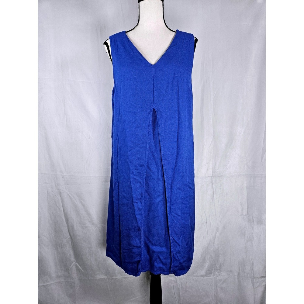 Soft Surroundings Large Blue V-Neck Inverted Pleat Sleeveless Shift Dress
